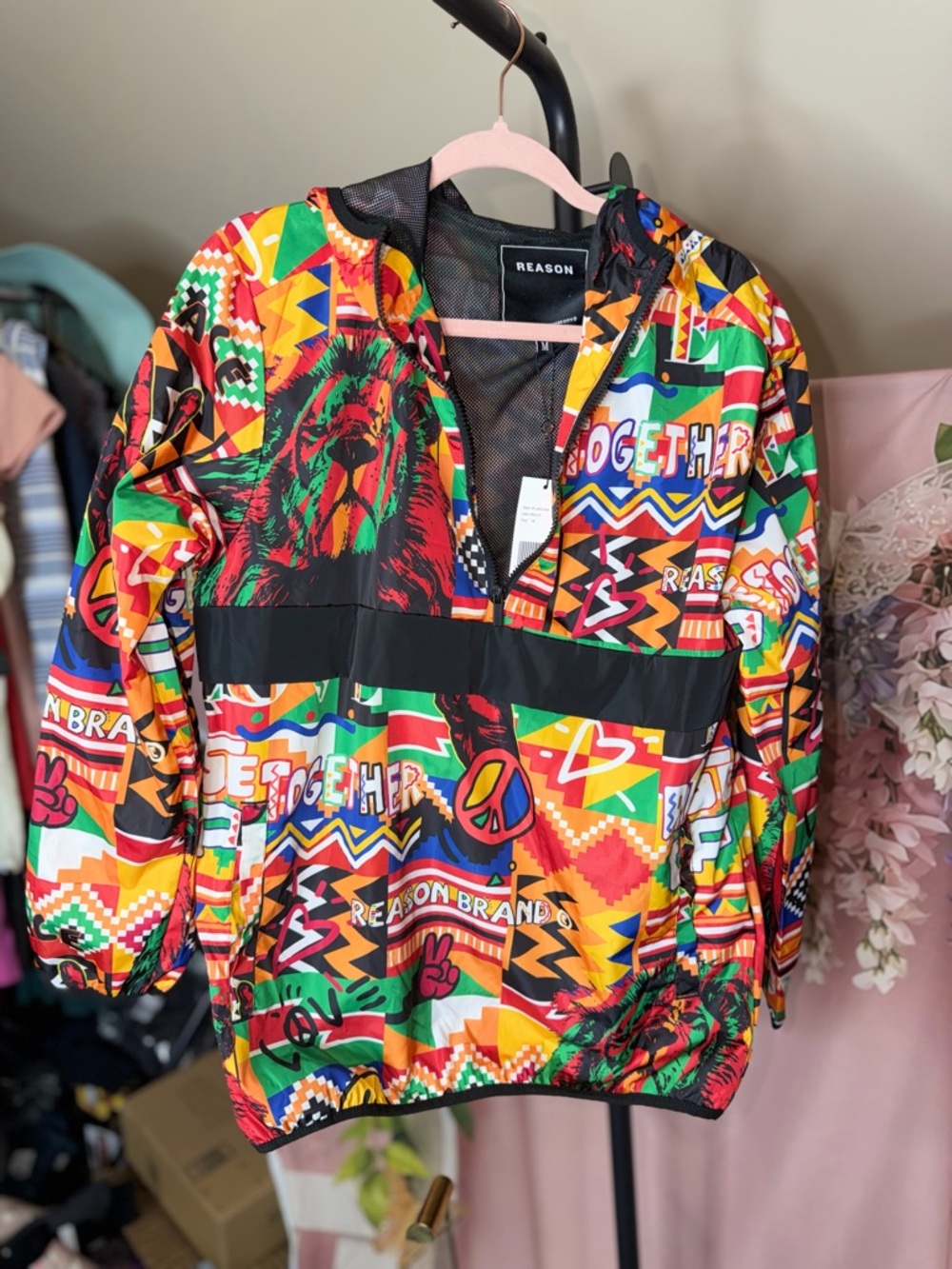 Reason Brand Multicolor Graphic Hooded Jacket
Men's Rise Up Pullover  Size M NWT - Picture 3 of 7